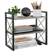 Organizador de Escritorio Gris de 2 Niveles de Madera y Metal