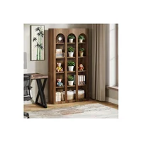 Estantería Arqueada de Estilo Rústico en Madera y MDF con Laterales Cerrados Color Marrón Vintage