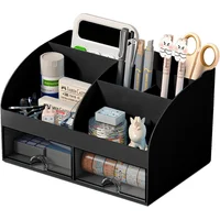 Organizador de Escritorio con 6 Compartimentos y 2 Cajones en Color Negro