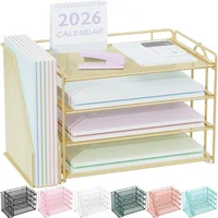 Organizador Dorado para Escritorio con Bandejas y Portadocumentos
