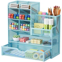 Organizador Azul para Escritorio con 12 Compartimientos y Cajón