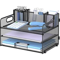 Organizador Negro para Escritorio con 3 Niveles y Porta Bolígrafos