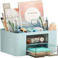 Organizador Azul para Escritorio con 2 Cajones y 5 Compartimientos