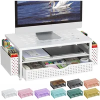 Soporte Blanco para Monitor con Cajón y Porta Bolígrafos