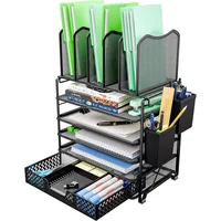 Organizador Negro para Escritorio con 5 Niveles y Cajón Deslizante