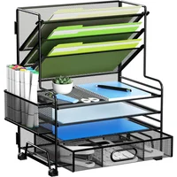 Organizador Negro para Escritorio con 4 Niveles y Porta Archivos
