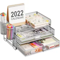 Organizador Plateado para Escritorio con 3 Niveles y Cajones