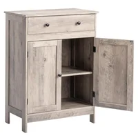 Gabinete De Baño Gris Lavado En Madera Con Cajón Y Puertas De Almacenamiento