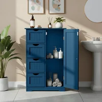 Gabinete De Baño Azul Marino En MDF Con Cuatro Cajones Y Puerta Superior