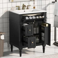 Mueble De Baño Negro Con Lavamanos Y Cajón Abatible De Almacenamiento