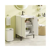 Mueble De Baño Con Lavamanos En Cerámica Y Puertas Decorativas Modernas