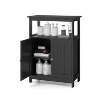 Gabinete Negro Para Baño Con Puertas Y Compartimiento Abierto De Almacenamiento
