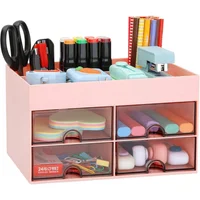 Organizador de Escritorio Rosa con 7 Compartimientos y Cajones