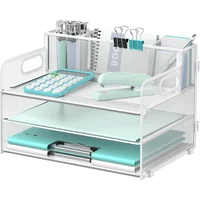 Organizador de Escritorio Blanco con 3 Niveles y 3 Porta Lápices