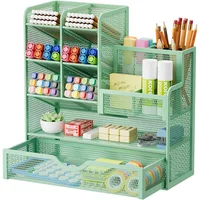 Porta Lápices de Malla Verde con 12 Compartimientos y Cajón