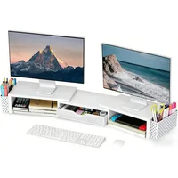 Elevador de Monitor Blanco con Cajón y Soporte Doble Ajustable