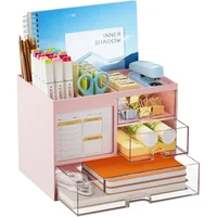 Organizador de Escritorio Rosa con 3 Cajones y 4 Compartimientos