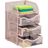 Organizador de Escritorio Rosa con Cajón Extraíble y Malla Metálica
