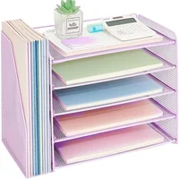 Organizador de Escritorio Púrpura con 5 Niveles y Soporte para Revistas