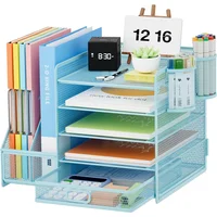 Organizador de Escritorio Azul con 5 Niveles Cajón y Porta Lápices