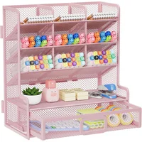 Organizador de Escritorio en Metal con Cajón Color Rosado