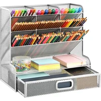 Organizador de Escritorio en Metal con Cajón Color Plata