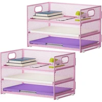Bandeja Organizadora de Papel de 3 Niveles con Agarre Color Rosa Paquete de 2