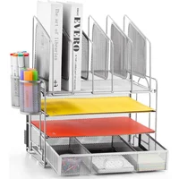 Organizador de Escritorio de 4 Niveles con Clasificadores Verticales Color Plateado