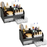 Organizador de Maquillaje con Cajones en Plástico Color Negro Paquete de 2