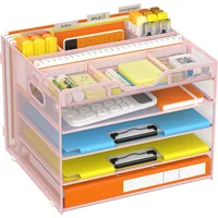 Organizador de Archivos de Escritorio Rosa de 5 Niveles con Cajón