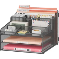 Organizador de Escritorio Gris con 2 Bandejas y Separadores Flexibles