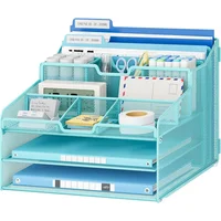 Organizador de Escritorio Azul con 2 Bandejas y Separadores Flexibles
