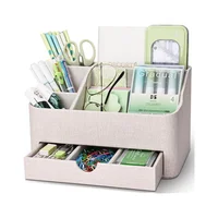 Organizador de Escritorio Beige con Cajon y 5 Compartimentos