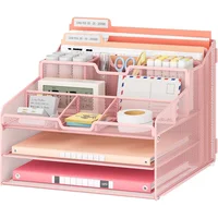 Organizador de Escritorio Rosa con Bandejas y Separadores Flexibles