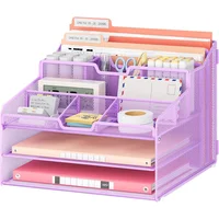 Organizador de Escritorio Morado con Bandejas y Separadores Flexibles