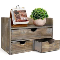 Organizador de Escritorio de Madera Rustica con 3 Cajones y Estante Superior