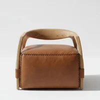 Poltrona Einotep en Cuero Natural y Roble 55x55x70cm Miel y Natural