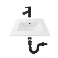 Combo Placa Lavamanos Blanco + Grifería Mezclador Negro C653
