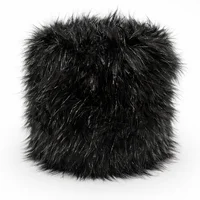 Puff Circular Peluche 35x35x42 Negro Brillante
