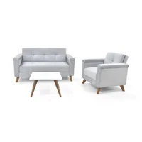 Set de Sala con Sofa y Poltrona Carter Tela Plata con Mesa Nova