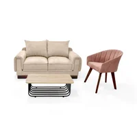 Set de Sala Sofa Daytona Beige Poltrona Shanghai Salmon y Mesa Lema Oasis