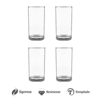 Set de 4 Vasos Largos Vidrio Templado Merlot 280ml