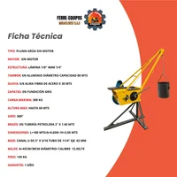 Pluma Grúa 300 kg Sin Motor Balde con 30 m de Guaya Acerada Certificada