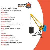 Pluma Grúa 150 kg Balde con Motor Tempo Monofásico 110-220 V 2 HP con 25 m de Guaya Acerada Certificada