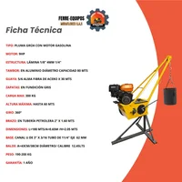 Pluma Grúa 300kg Balde con Motor Imp Gasolina 9HP 3600RPM con 30 m de Guaya Acerada Certificada