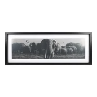 Cuadro Elefantes Manada Madera 30x80 cm Negro Safari