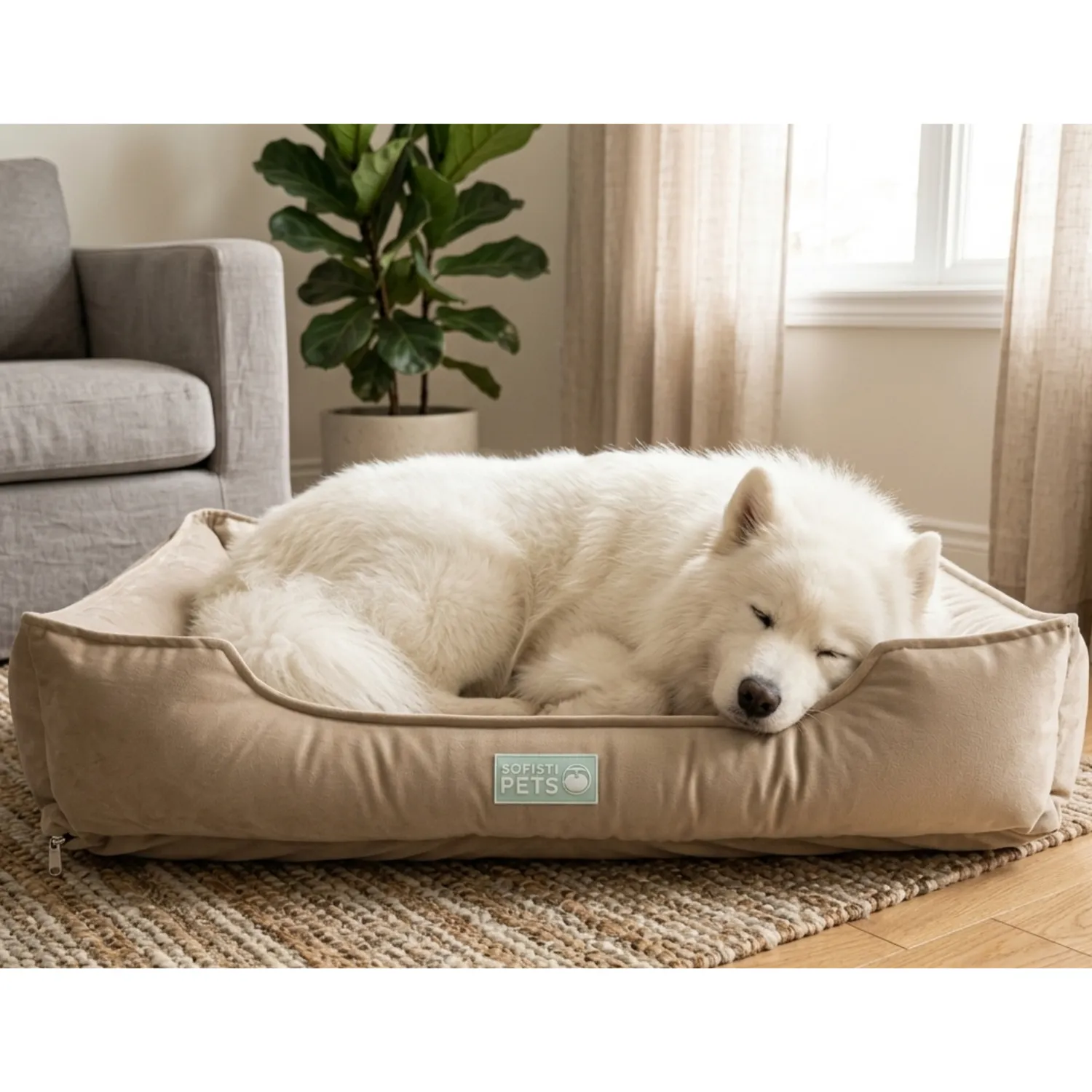 Cama Perro Lujo Grande Beige 95cm x 75cm