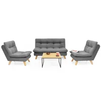 Sala Con Sofa 80x140x92 + 2 Poltronas + Mesa de Centro Toulouse Tela Gris