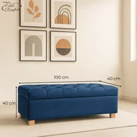 Puff Azul 100 Boton Swarovski Pata Madera