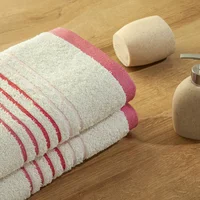 Toalla de Manos Mediterráneo Crema y Fucsia 40x70cm Fondo Entero Extrasuave